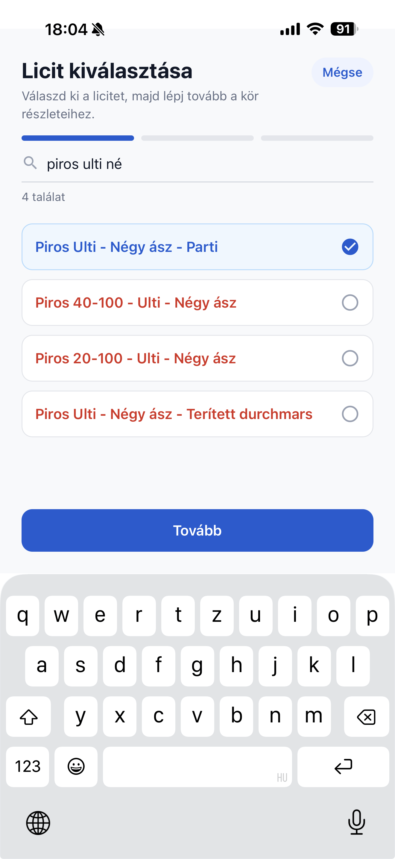 Keresés képernyő